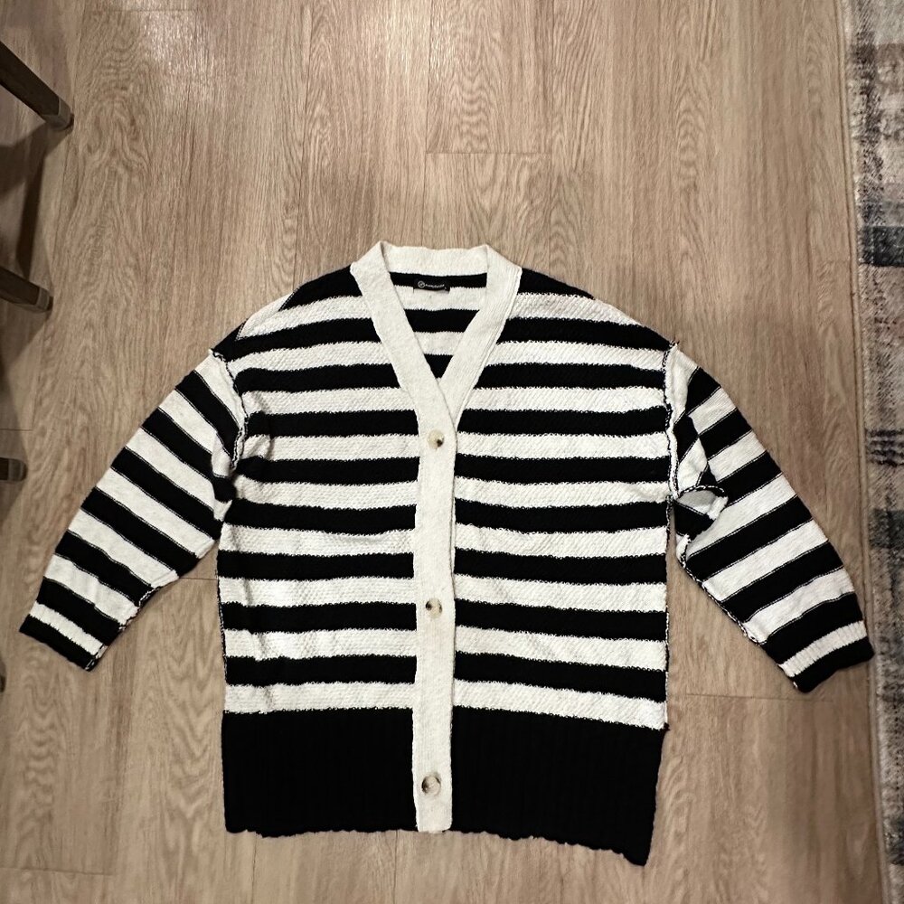 Striped Cardigan Sweater, Long Sleeve Button Down Open Front, Oversized